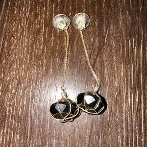 Betsey Johnson Black and Gold Wire Wrapped Earrings